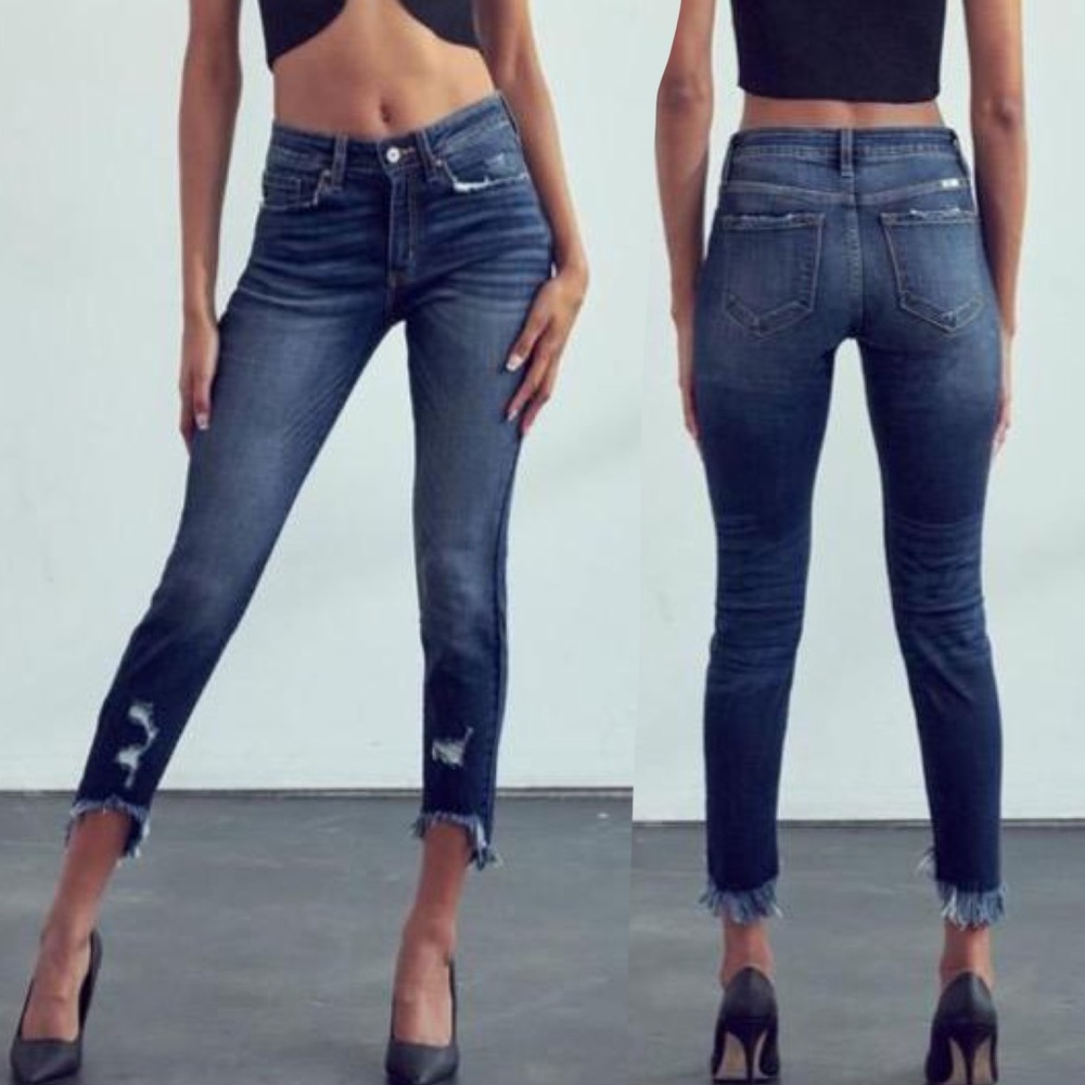 KanCan Distressed Hem Detail Denim Jeans